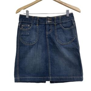 Vintage LEI Denim jean Skirt Dark Wash Pockets Distressed‎ Size 3 Y2K
